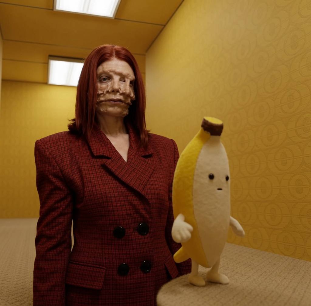 Banana beside a mysterious character